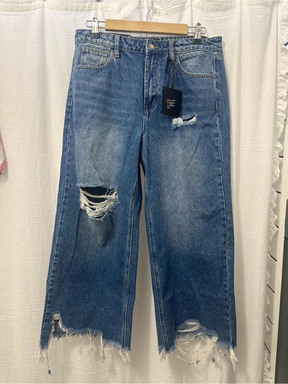 Black Label Distressed Wide-Leg Jeans